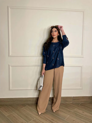 bohemian linen navy blue top for women