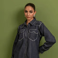 Women Grey  Blue Double Pocket Denim Chambray Co-ord Set