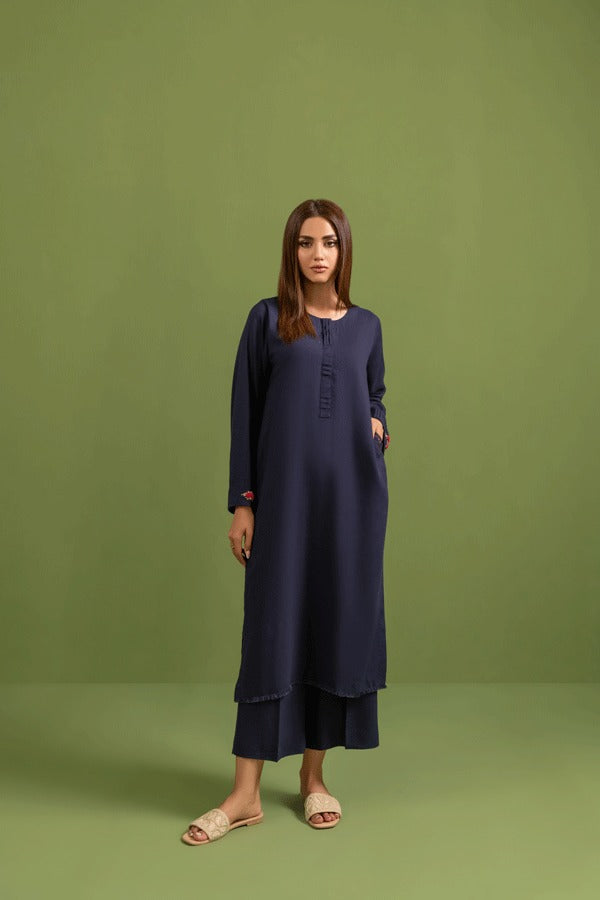 Women Winter Co-ord Set Kora Dabka Round Neck In Irish Blue