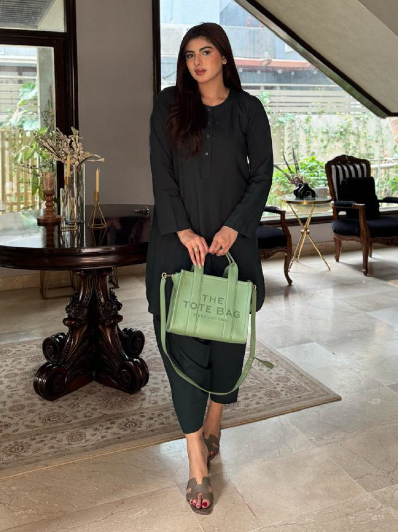 Darkest green solid kurta shalwar