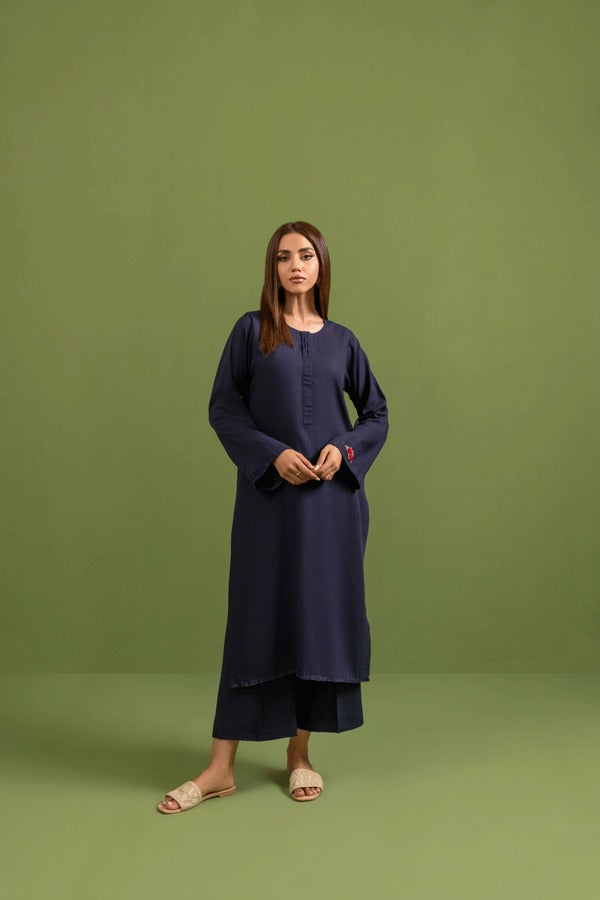 Women Winter Co-ord Set Kora Dabka Round Neck In Irish Blue