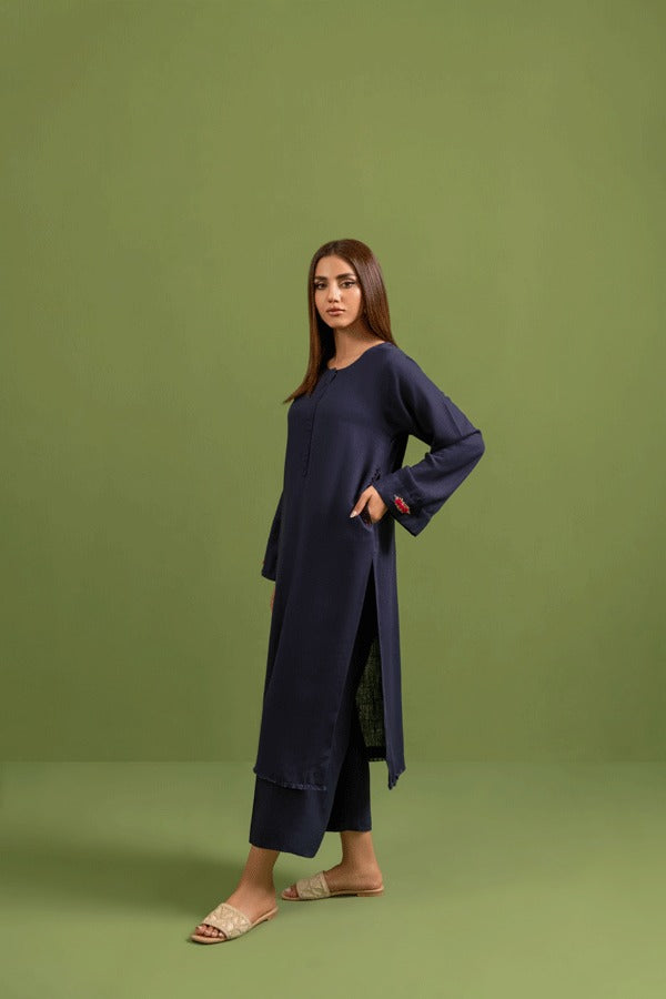 Women Winter Co-ord Set Kora Dabka Round Neck In Irish Blue