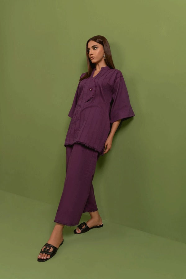 Women Drop Shoulder Co-ord Set in Plum Black