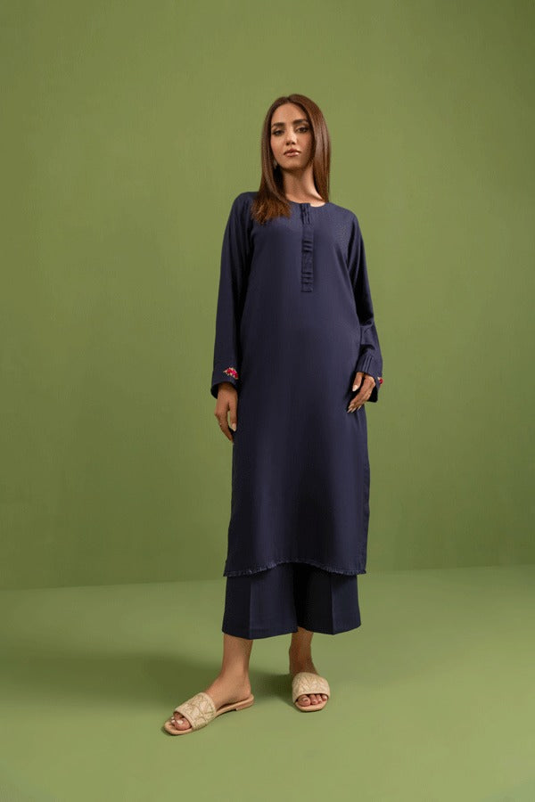 Women Winter Co-ord Set Kora Dabka Round Neck In Irish Blue