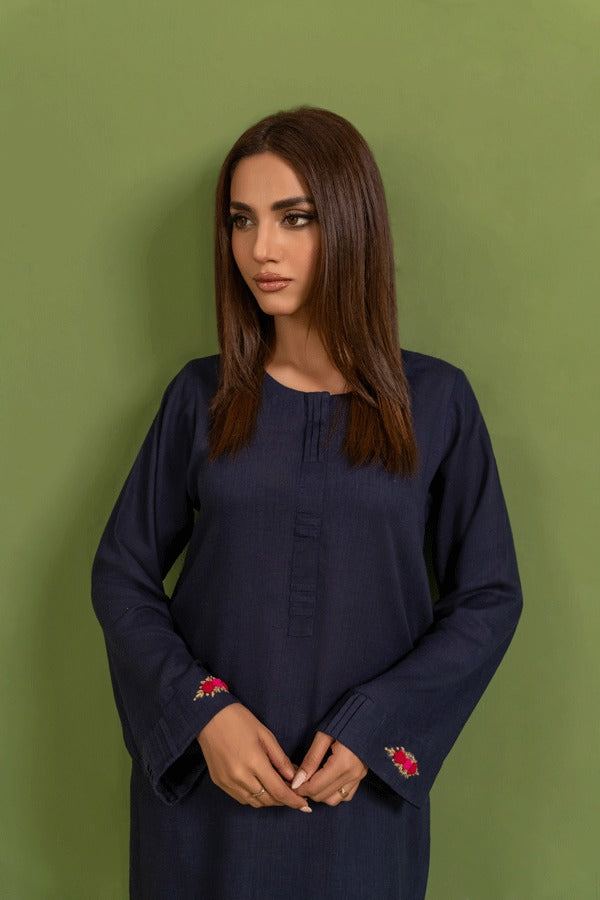 Women Winter Co-ord Set Kora Dabka Round Neck In Irish Blue