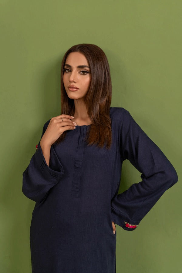 Women Winter Co-ord Set Kora Dabka Round Neck In Irish Blue