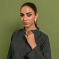 Women Chambray Full Sleeves Co-ord Set In Khaddi Green
