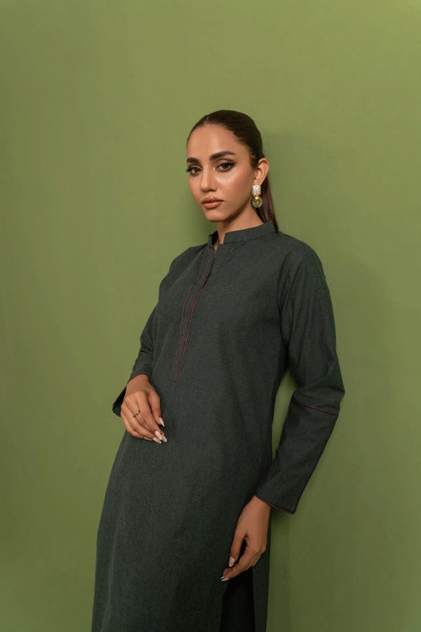 Women Chambray Full Sleeves Co-ord Set In Khaddi Green