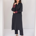 Black boski linen two piece dress for women,casual and intimate gathering wear.