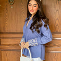 Front Open Collared Top With Embroidered Cuffs
