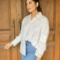 Women  Button-Down Embroidered Hem White Top