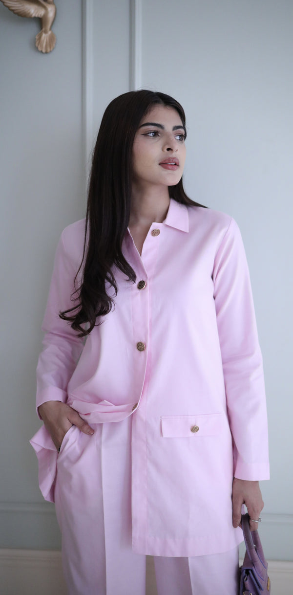 Women's Double Pocket Pink Blazer Set