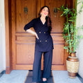 Women's Double Fleece Black Blazer Set