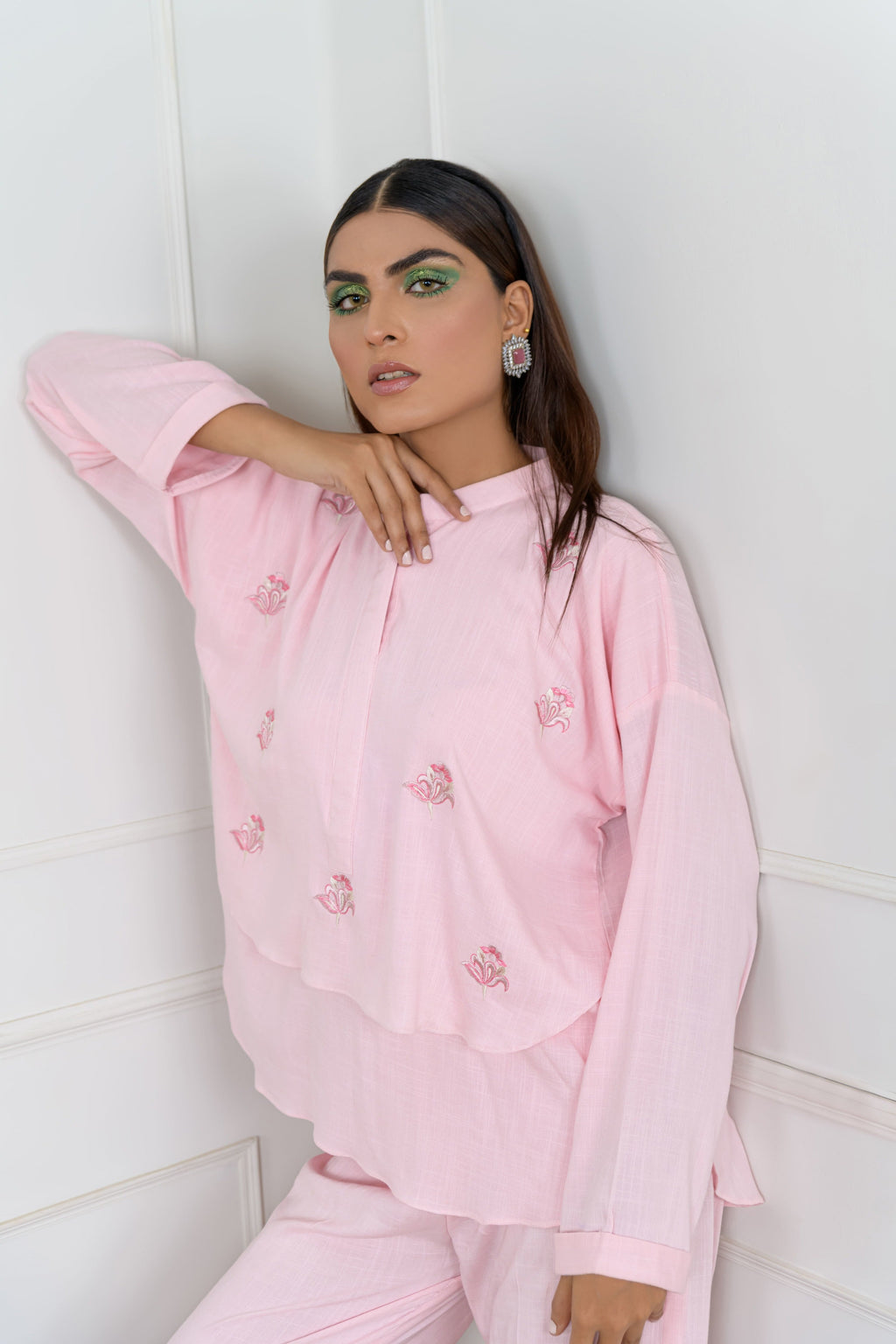 Women's Double Layered Co-Ord  Set in Baby Pink