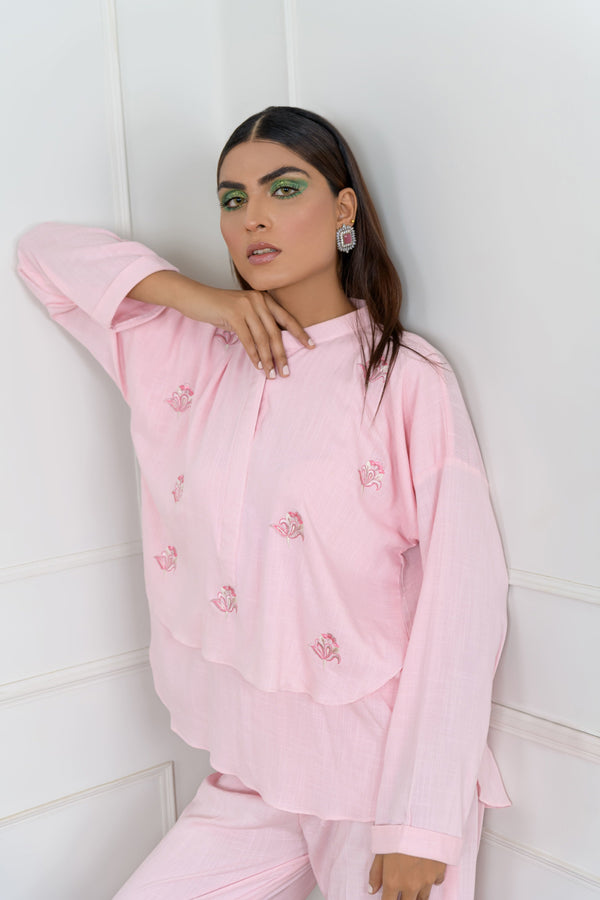 Women's Double Layered Co-Ord  Set in Baby Pink