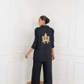 Women's Gold Motif Sequenced  Blazer Set in Black