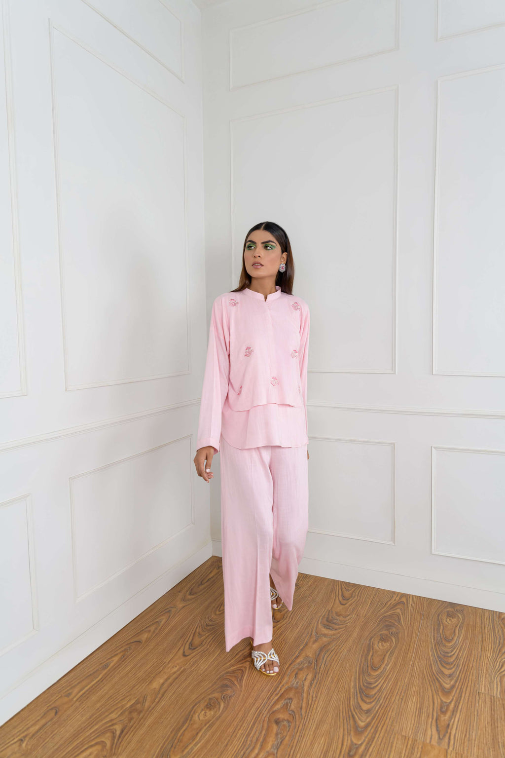 Women's Double Layered Co-Ord  Set in Baby Pink