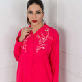 Women's Gold Tilla Embroidery Co-ord Set in Fuschia Pink