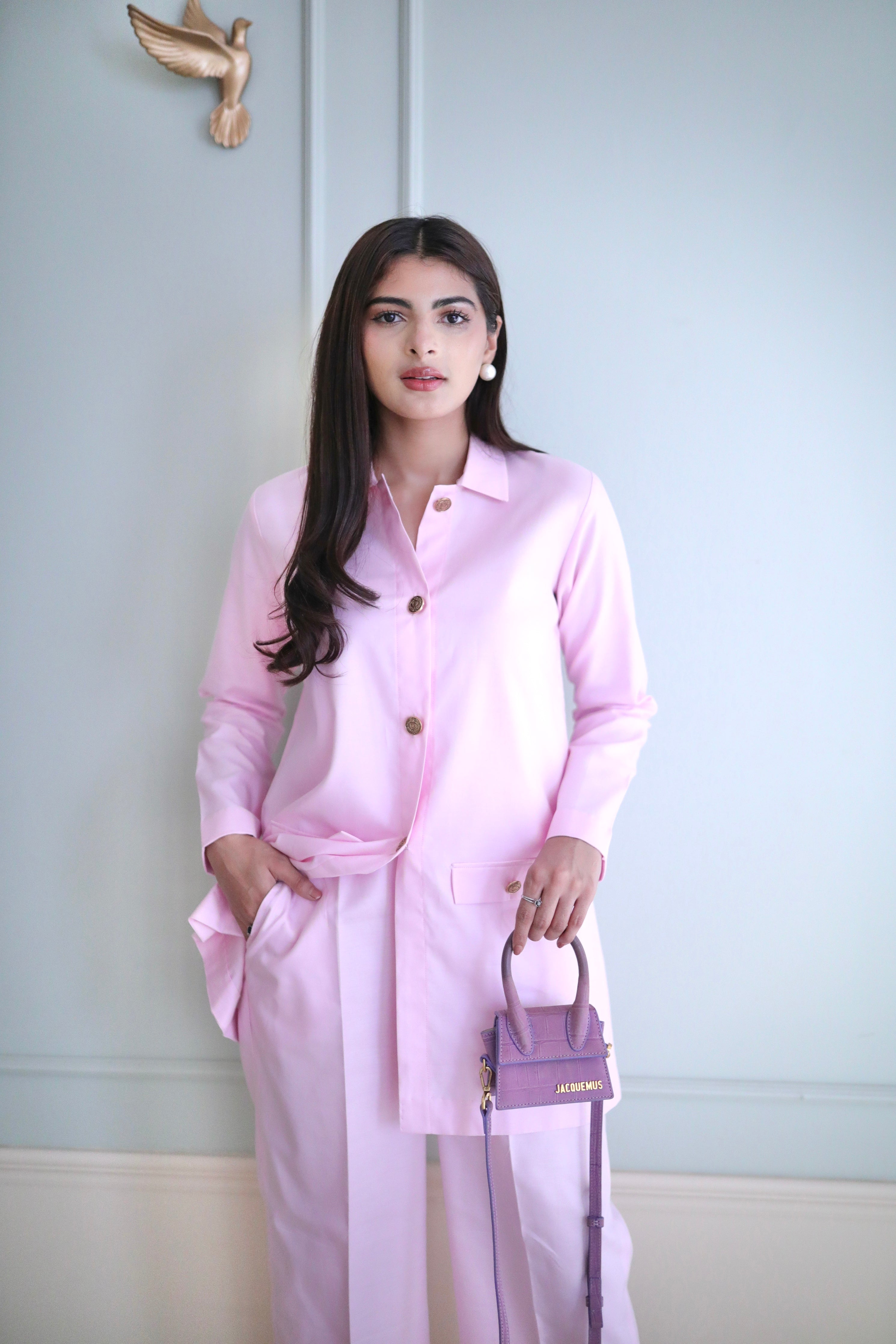 Women's Double Pocket Pink Blazer Set