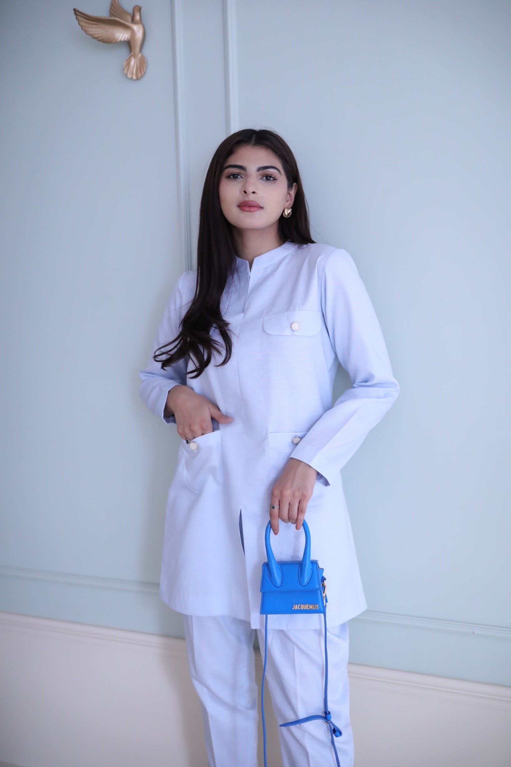 Women's Double Pocket Ice Blue Blazer Set